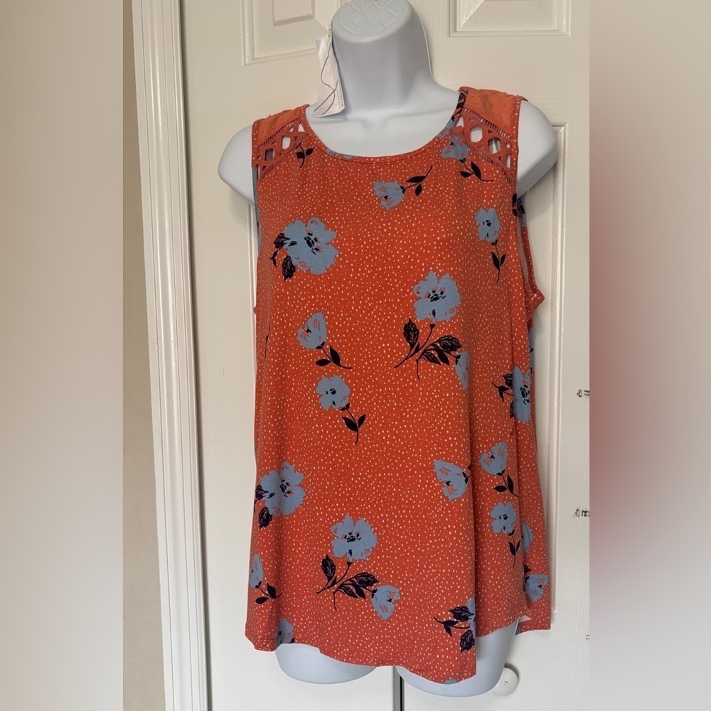 Daniel Rainn Orange Floral Sleeveless Blouse | top |Cutout Detail | Size M